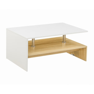 Tavolino moderno bianco e rovere naturale con dettagli in acciaio inox - Celio