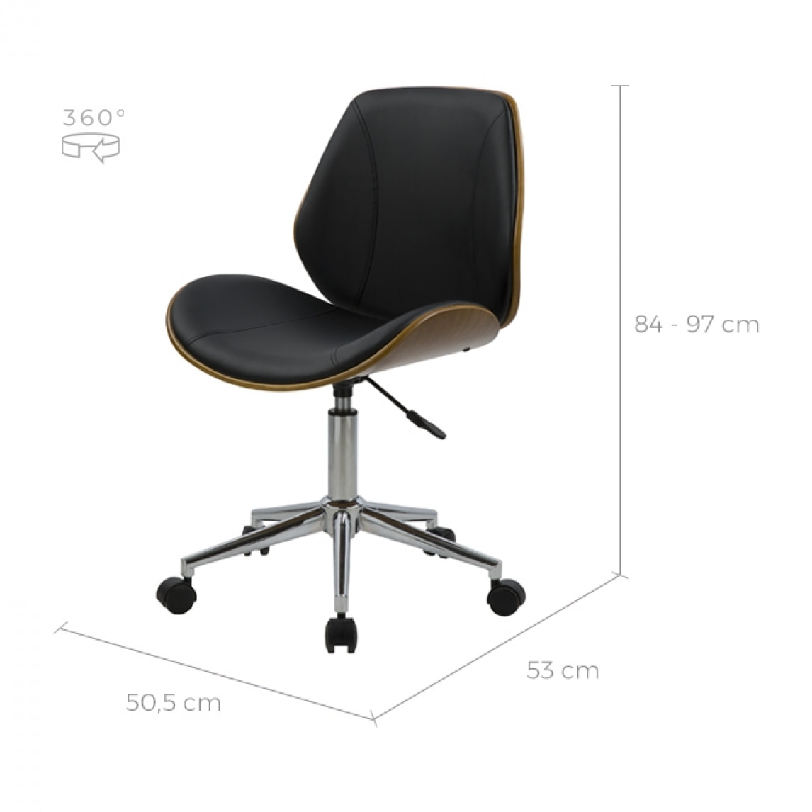 Chaise de bureau pivotante en bois en PU noir - Archie