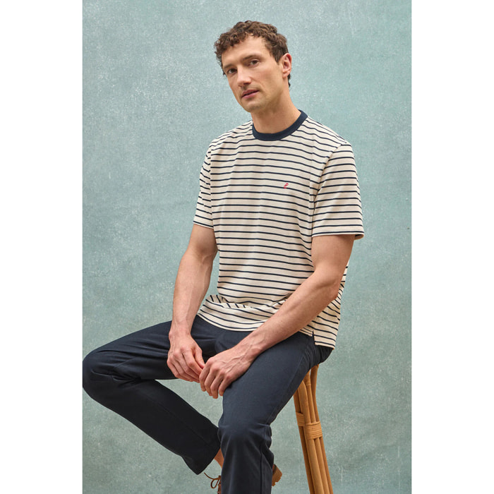 Camiseta de rayas azul marino y beige con monograma bordado