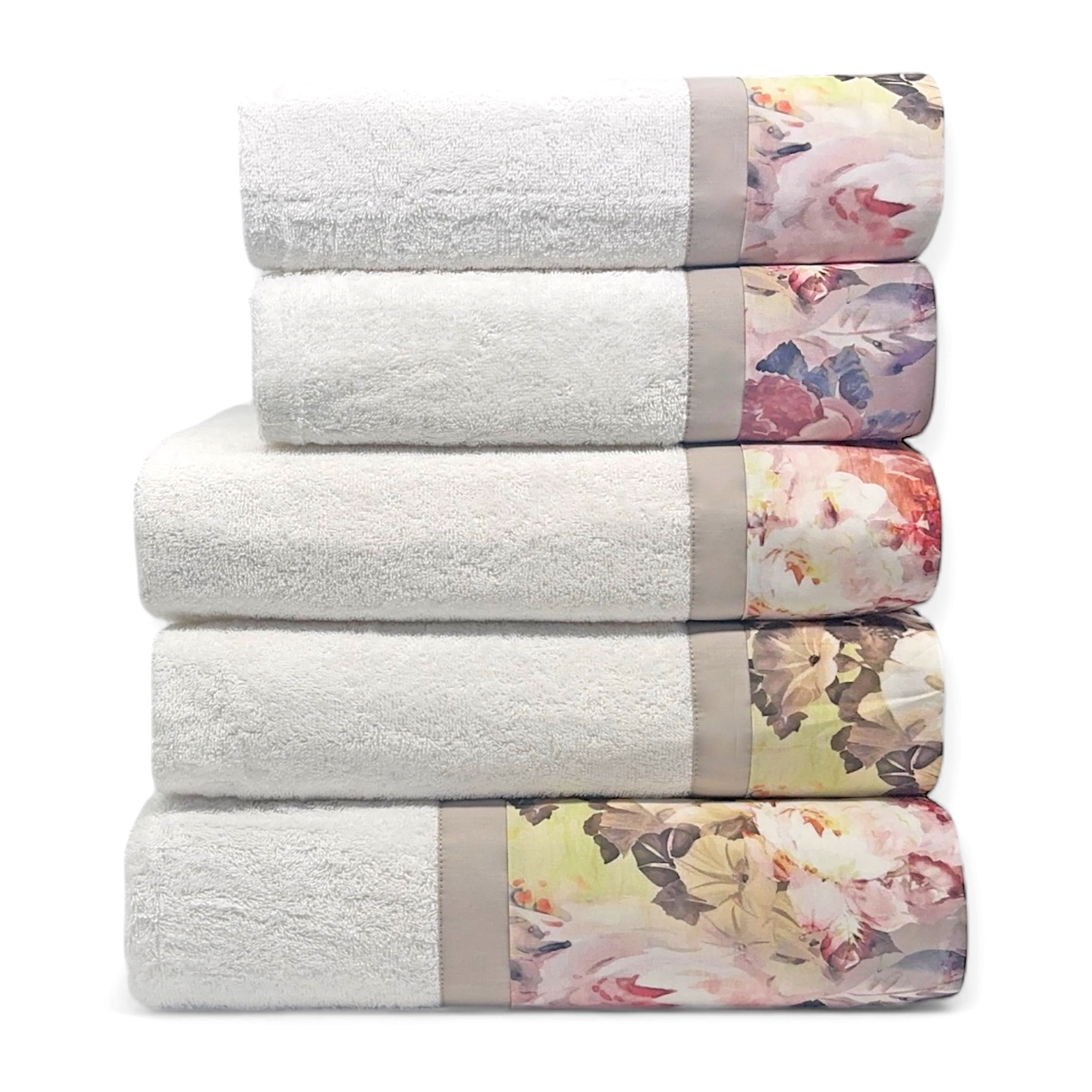 Set Spugna FLORA 5 Pezzi: 2 Viso+2 Ospite + 1 Telo Bagno