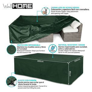 Funda para loungeset 300x200x80cm color verde oscuro, 100gsm, con cremallera