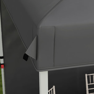 Carpa Plegable 2,5x2,5 m Cenador de Jardín con 1 Pared Lateral Altura Ajustable en 3 Niveles Anti-UV Impermeable y Bolsa de Arena para Camping Fiestas Gris Oscuro