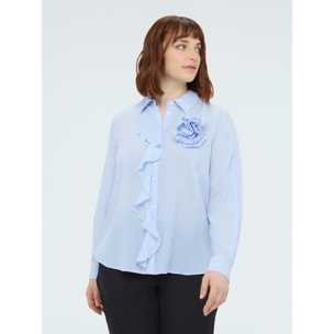 Fiorella Rubino - Camisa con volantes y flor - Light - blue