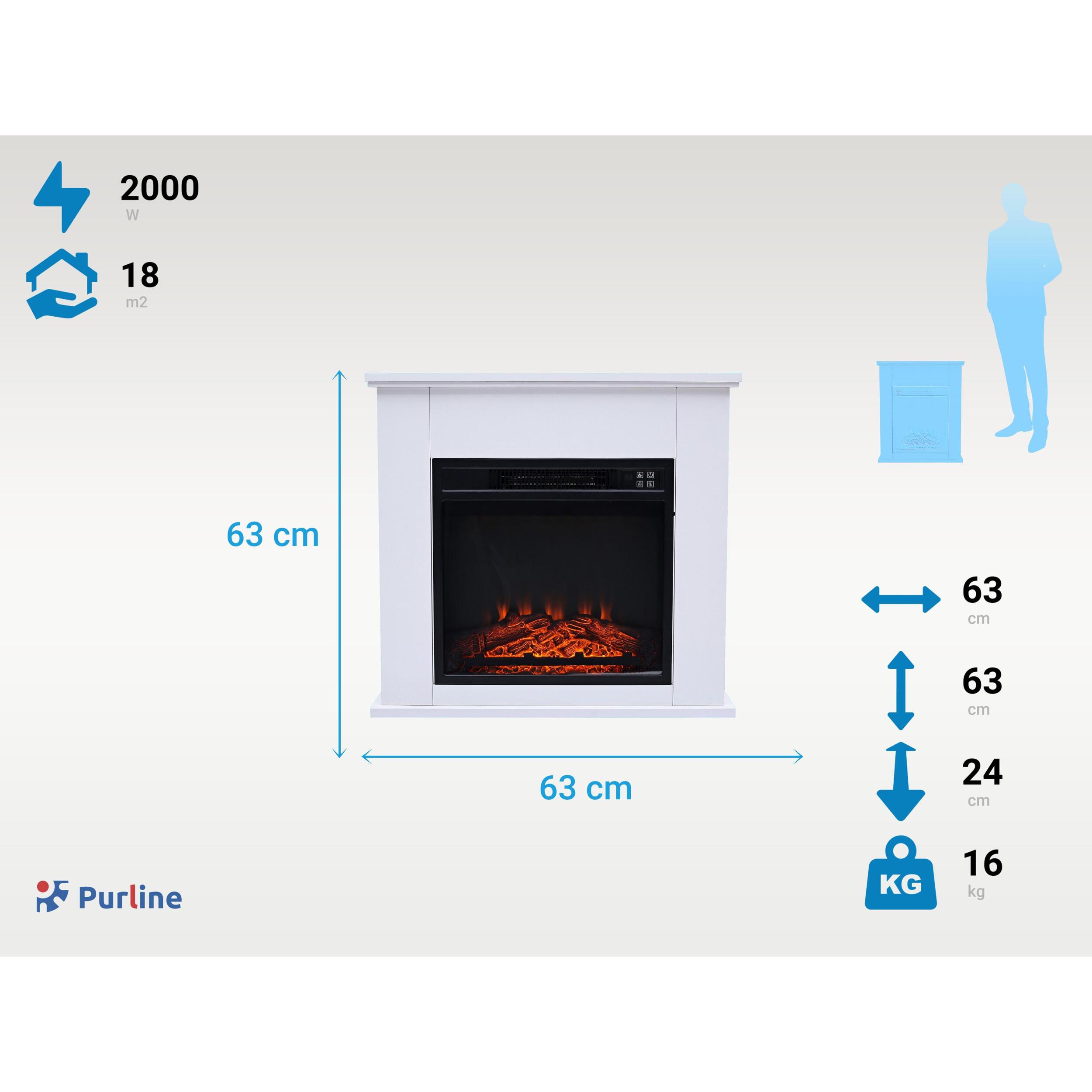 Cheminée électrique au sol de 2kW en acier laqué blanc avec télécommande