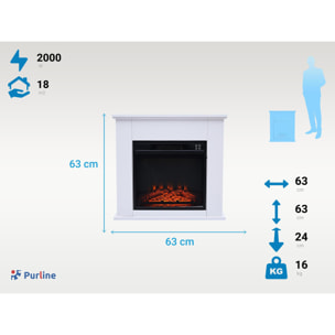 Cheminée électrique au sol de 2kW en acier laqué blanc avec télécommande