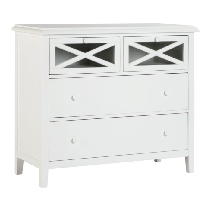 Commode Niza -bois massif d'araucaria et panneau mdf-couleur laqué blanc mat 100 x 87 x 42 cm