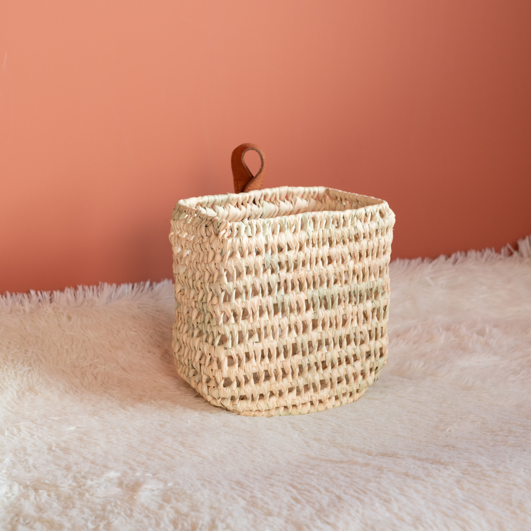 Panier à suspendre demi cercle anse cuir - Naturel