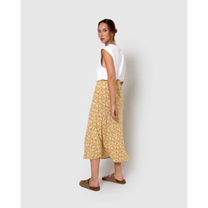 Falda midi bambula detalles plisados telma ocre
