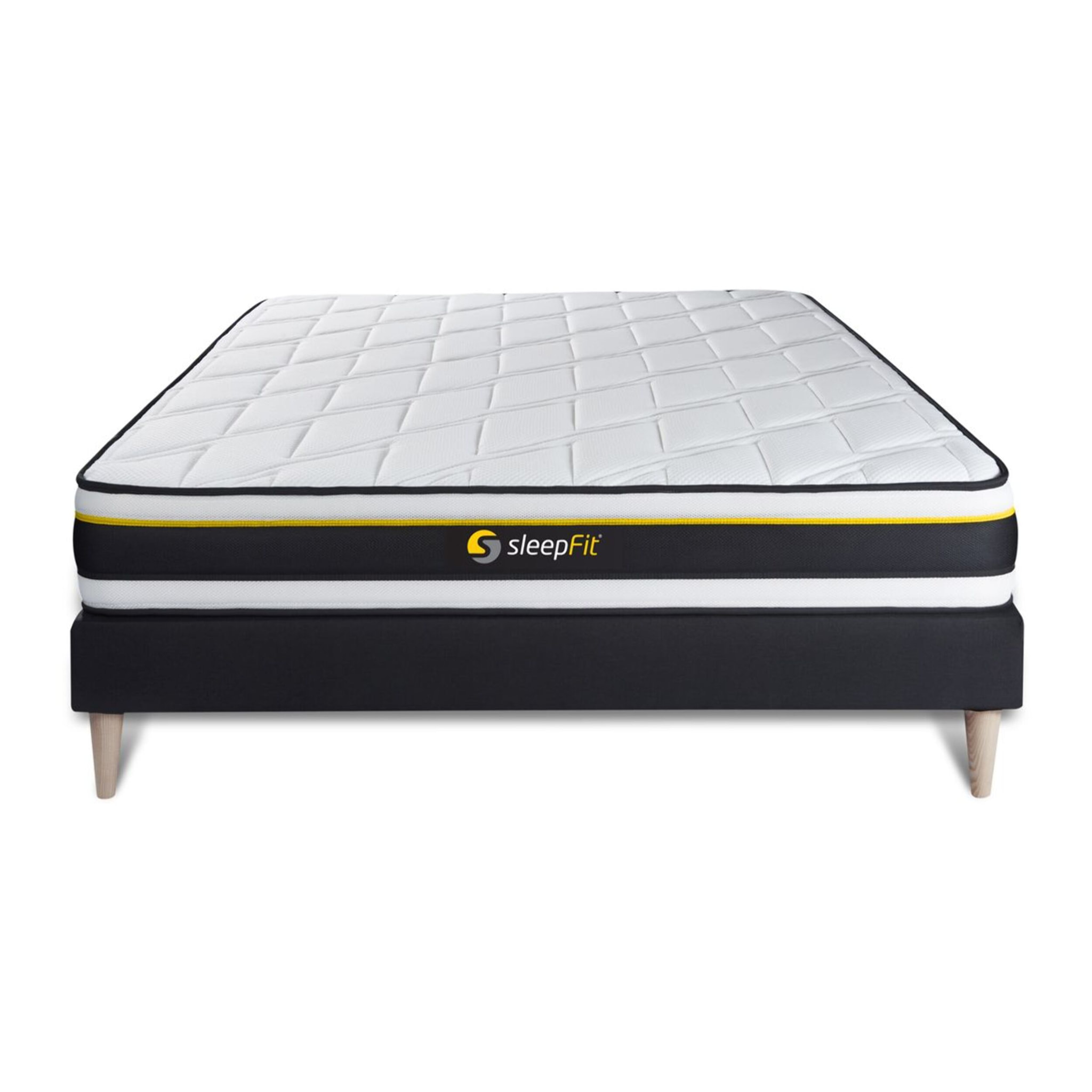 Ensemble - Matelas Mousse haute densitée avec micro-cellules d'air 19cm d'épaisseur - 7 zones de confort - Confort très ferme - Sommier tapissier en kit - 2 places