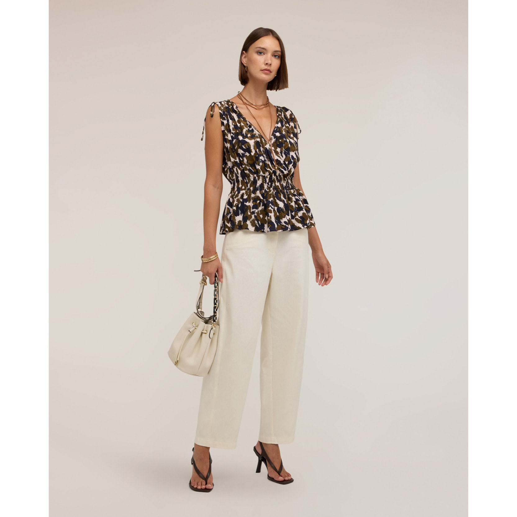 Motivi - Blusa in viscosa con stampa e drappeggio - Marrone