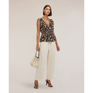 Motivi - Blusa in viscosa con stampa e drappeggio - Marrone