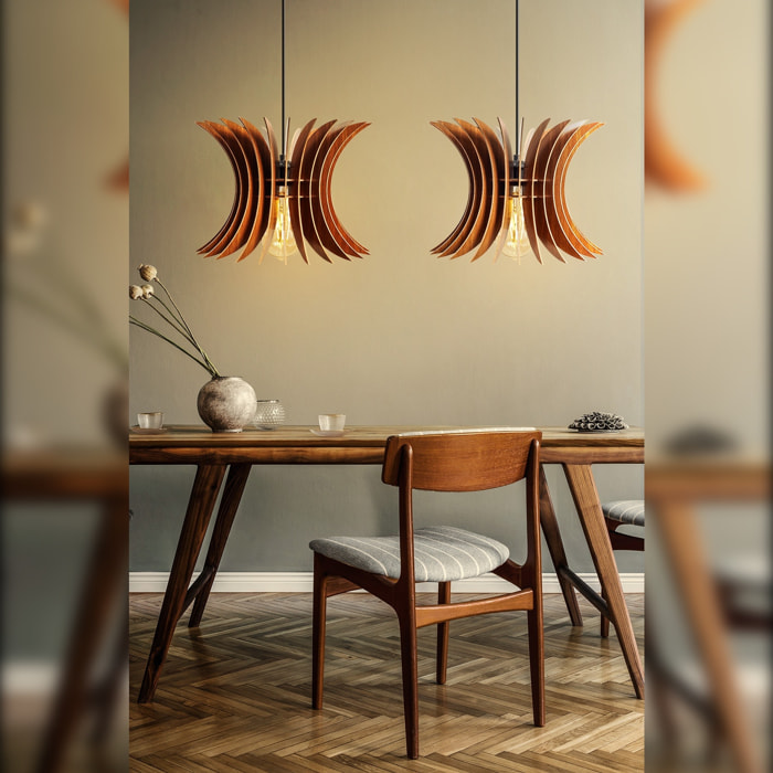 Lámpara de techo, mdf, nogal, colección Covadonga, 26,5x26,5x55, casquillo E 27 Max 45 - 60