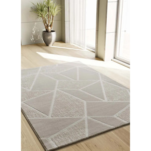 SENSATION Alfombra con motivos geométricos en relieve en blanco, varias medidas disponibles.