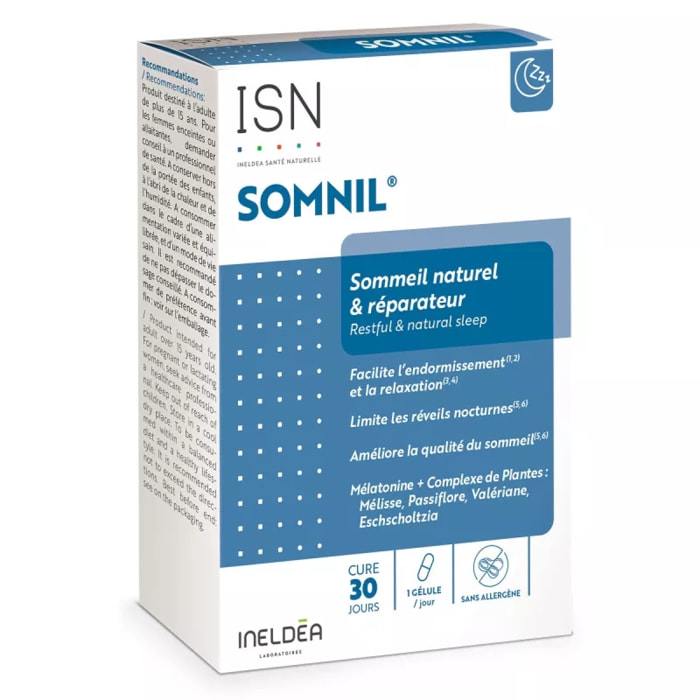 INELDEA SANTE NATURELLE - Somnil - Facilite l'endormissement et améliore le sommeil - Efficace dès les premiers jours de cure - Sans accoutumance ni effets secondaires - Cure 30 jours