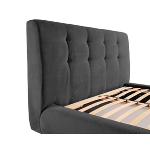 Onyx - lit coffre - 140x190 cm - en velours côtelé - sommier inclus - Gris foncé