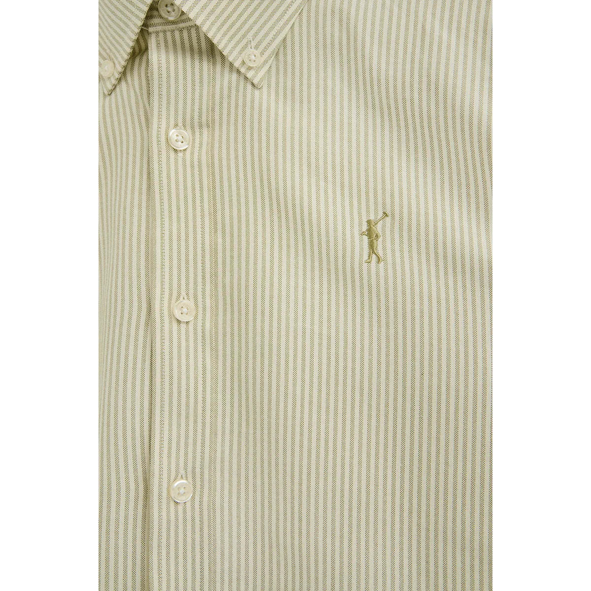 Camisa de rayas verde hoja de corte regular, manga larga y bordado Rigby Go