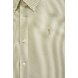 Camisa de rayas verde hoja de corte regular, manga larga y bordado Rigby Go