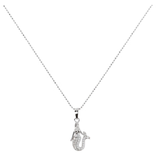 Collana in Argento 925 placcato Platino con Catena a Palline e Pendente Sirena con Cubic Zirconia