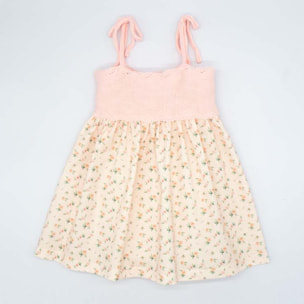 VESTIDO CUERPO DE TRICOT Y FALDA DE FLORES ROSA