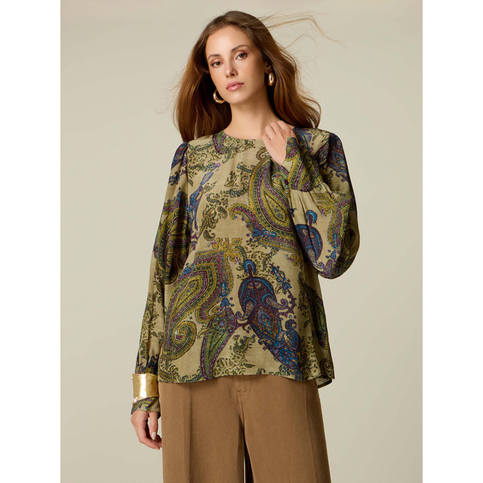 Oltre - Blusa de viscosa estampada - Verde
