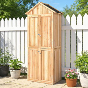 Armoire de jardin bois 4 portes 4 niv. rangement toit double pente bitumé