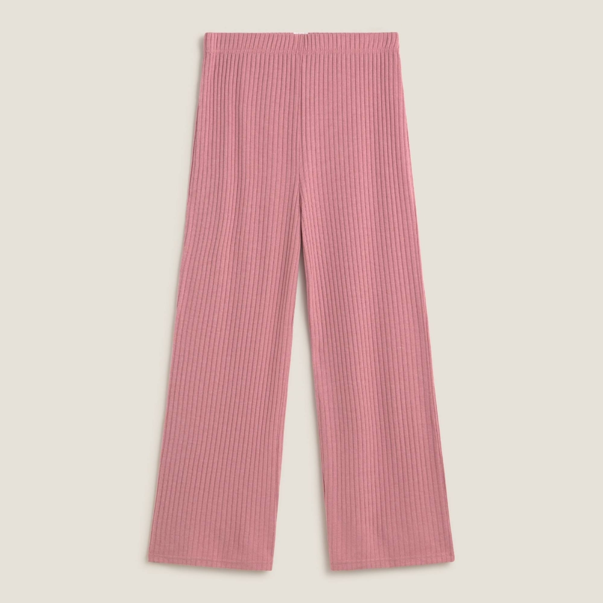Pantalón de punto canalé Sisa color rosa Poliéster