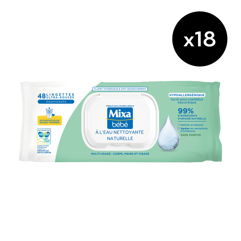 Lot de 18 - MIXA BÉBÉ LINGETTES NETTOYANTES A L'EAU NATURELLE x48