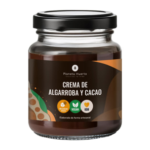 PLANETA HUERTO | Crema de Algarroba y Cacao Sin Azúcar ECO 230g – Vegana, Sin Azúcares Añadidos y Con AOVE