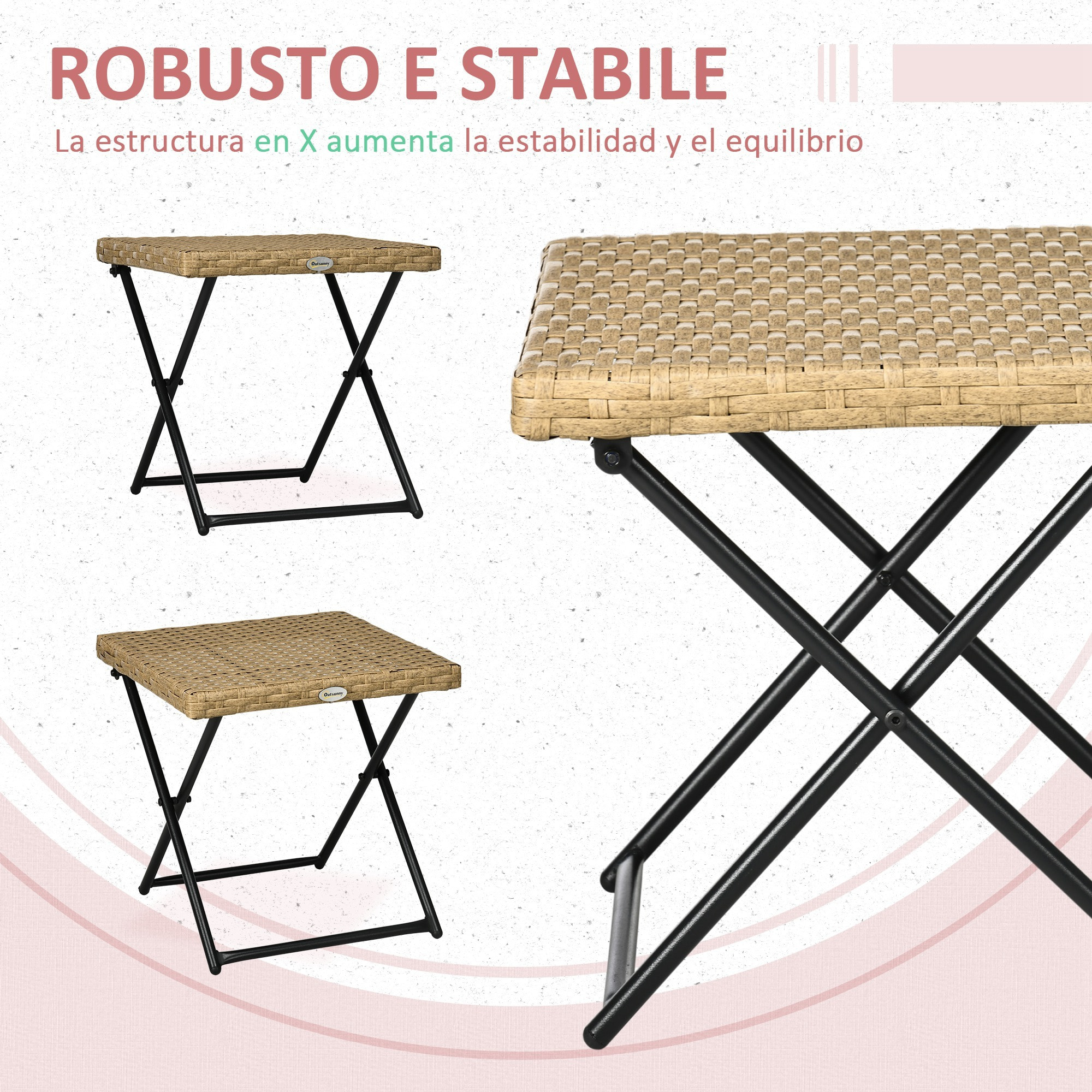 Mesa de Jardín de Ratán Sintético 0,16 ãŽ¡ Mesa de Terraza Exterior Plegable con Patas Cruzadas y Marco de Acero para Patio Balcón Natural