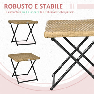 Mesa de Jardín de Ratán Sintético 0,16 ãŽ¡ Mesa de Terraza Exterior Plegable con Patas Cruzadas y Marco de Acero para Patio Balcón Natural
