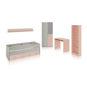 Dormitorio juvenil Kenia Max Blanco Alpes - Rosa y Gris