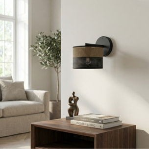 Lampada da parete Karbon in acciaio nero e tessuto marrone