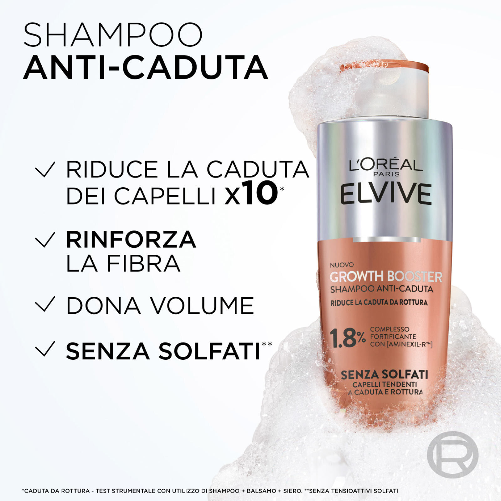 Shampoo Anticaduta Rinforzante Elvive Growth Booster Formula con Aminexil-R e Senza Solfati - Flacone da 200ml
