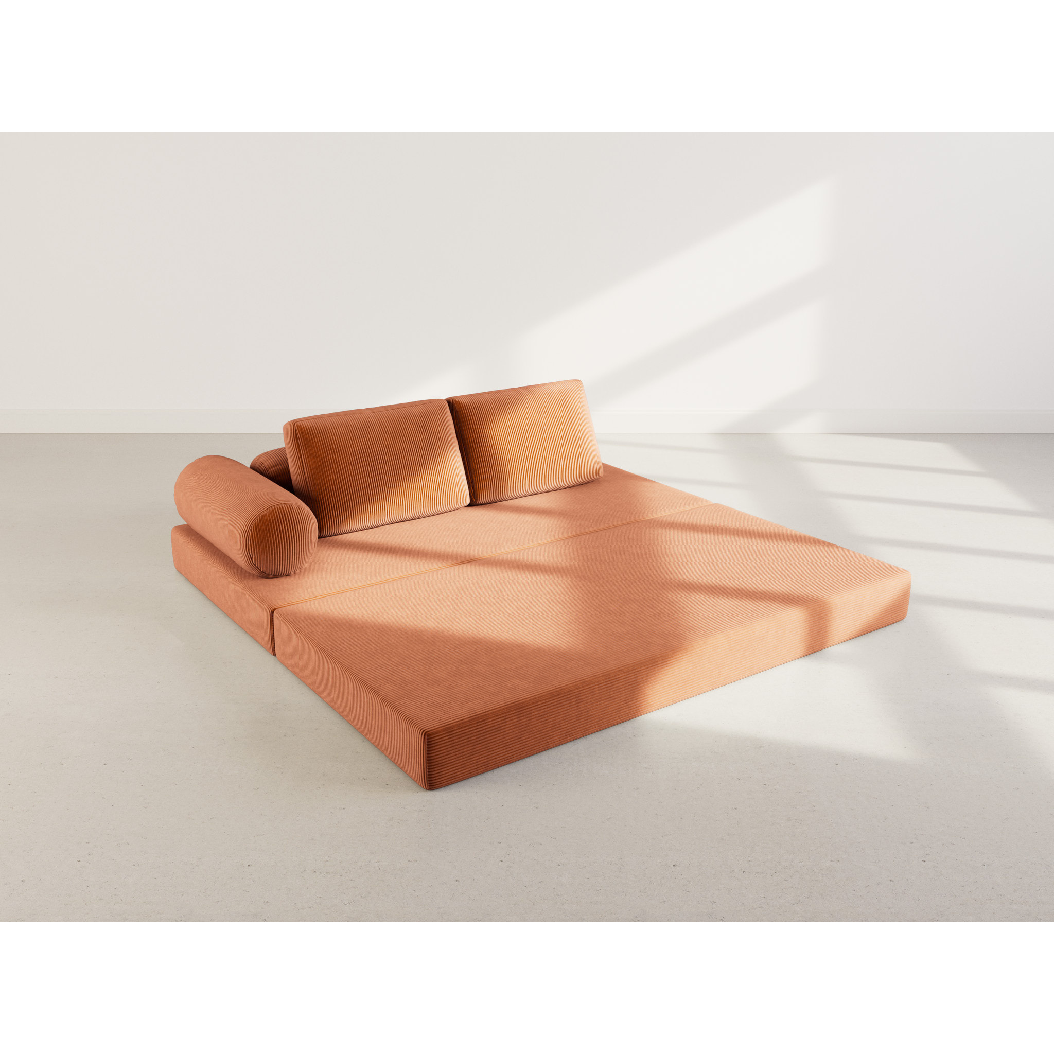 Lonny - Canapé 3 places convertible en velours côtelé - Terracotta