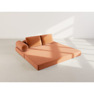 Lonny - Canapé 3 places convertible en velours côtelé - Terracotta