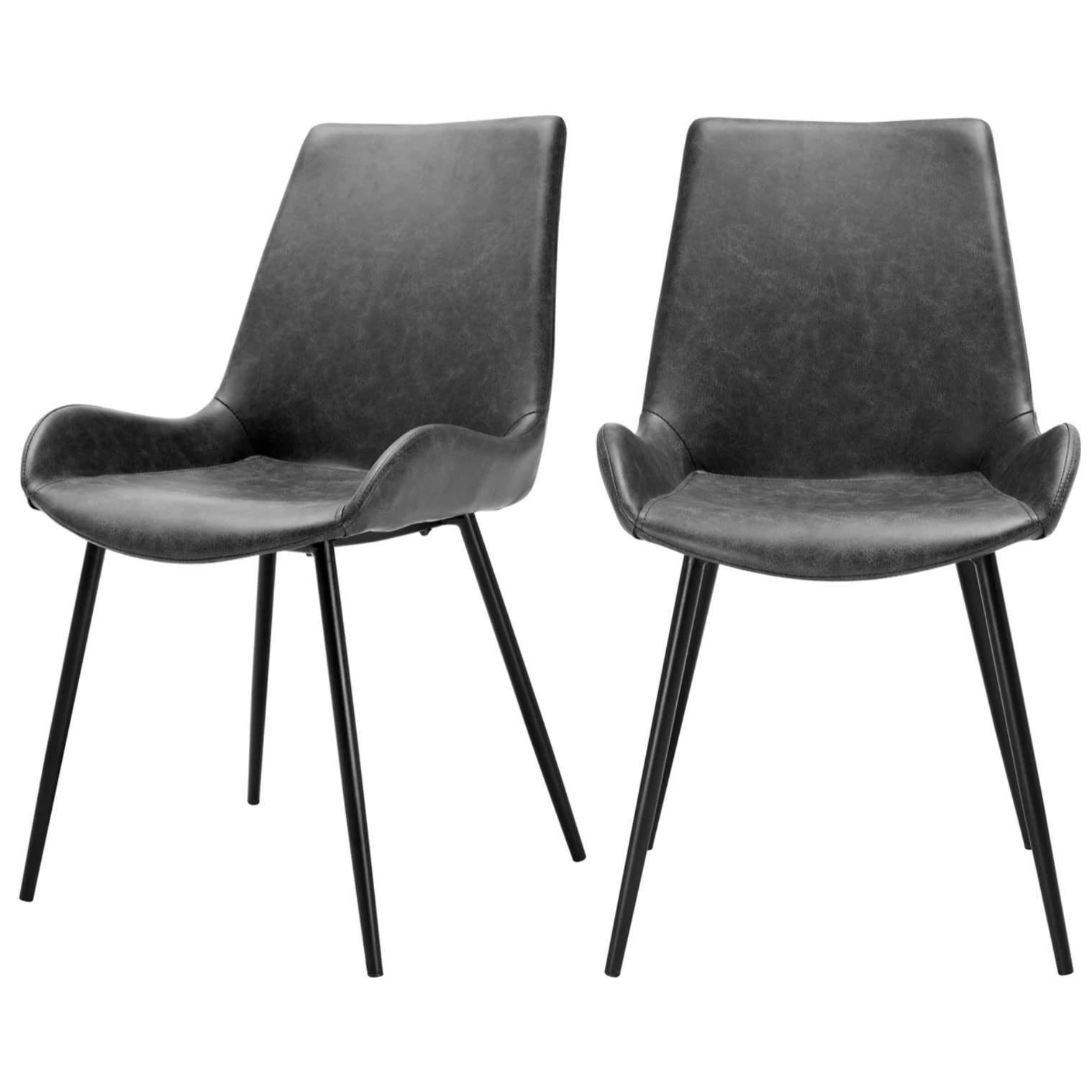 Lot de 2 chaises en cuir synthétique gris foncé - Austin