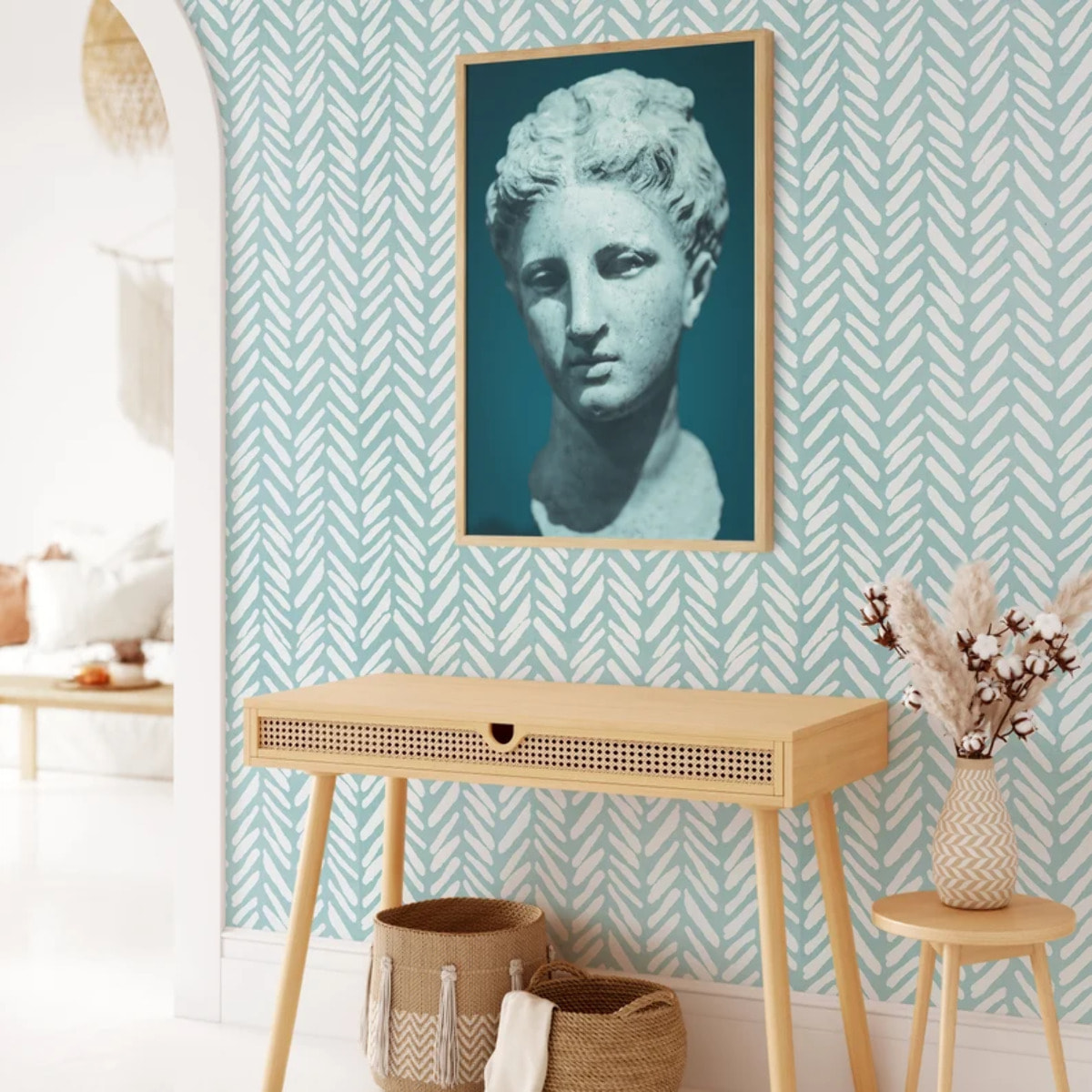 Carta da Parati Geometrica Azzurra Vintage