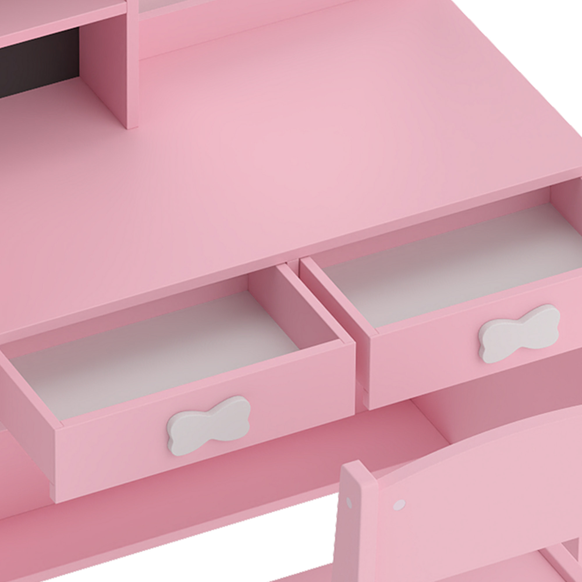 Coiffeuse enfant chaise miroir LED réglable multi-rangement rose