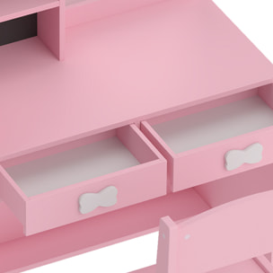 Coiffeuse enfant chaise miroir LED réglable multi-rangement rose
