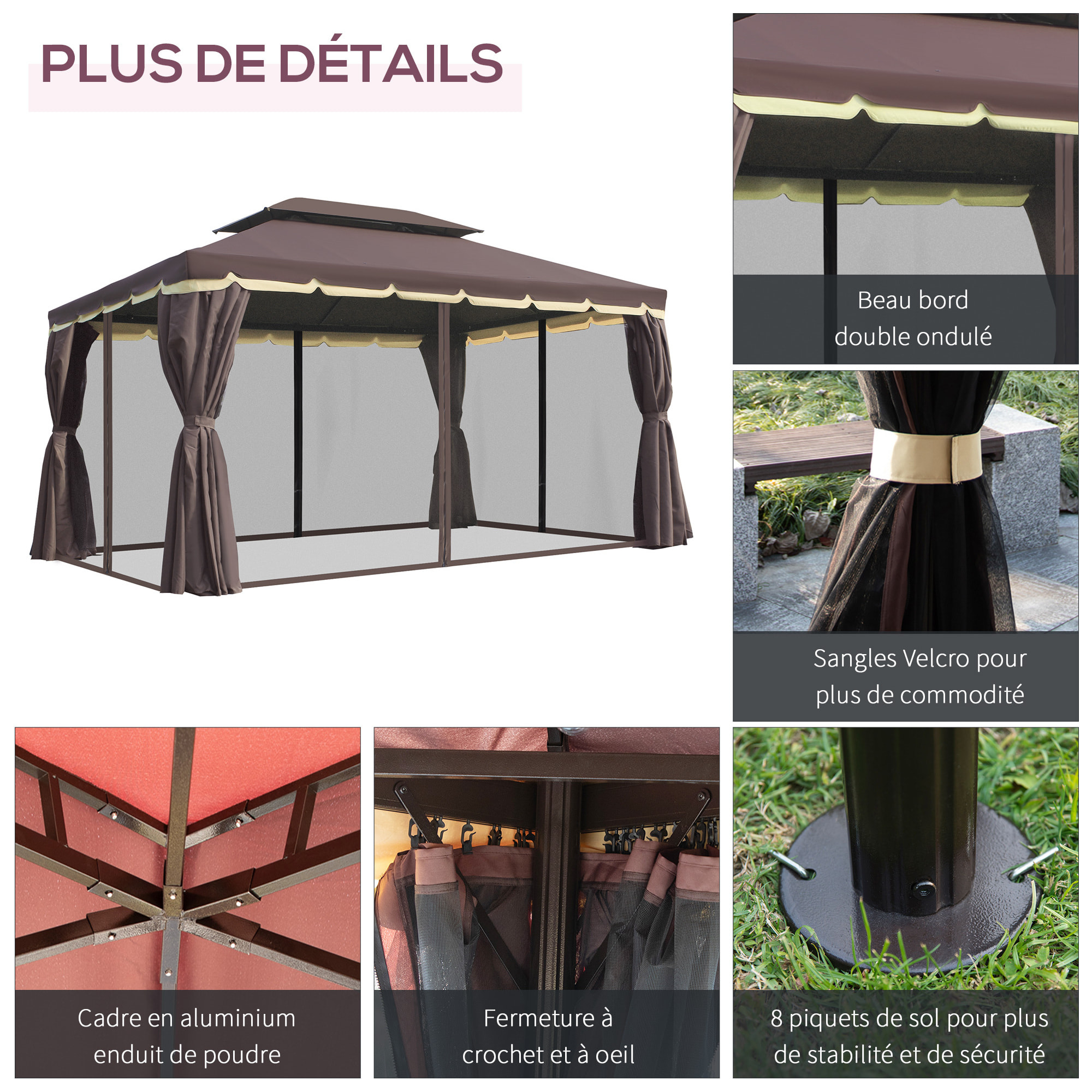 Pavillon de jardin 3,9L x 2,9l x 2,8H m chocolat