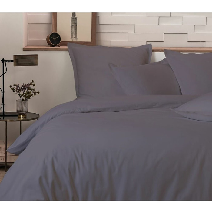 Parure Housse De Couette 3pcs 100 % percale Coton 80fils Uni Gris