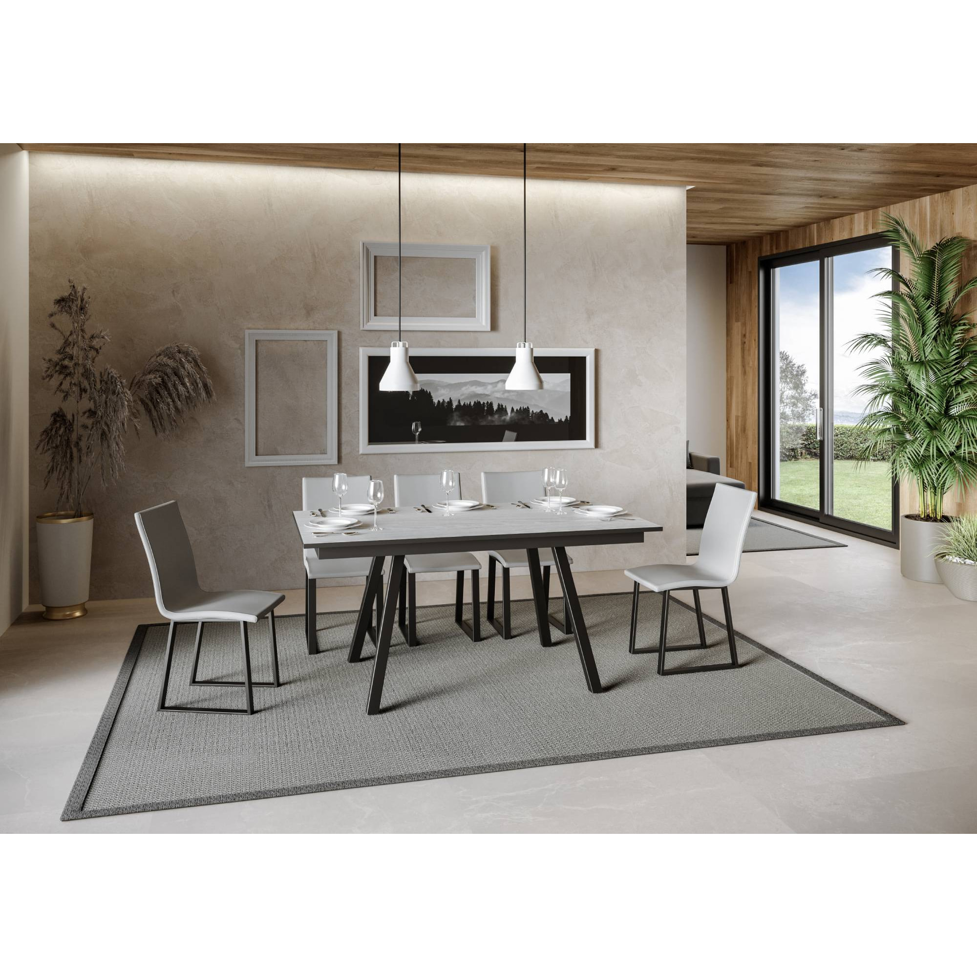 Mesa extensible 90x160/220 cm Mirhi Fresno Blanco estructura Antracita