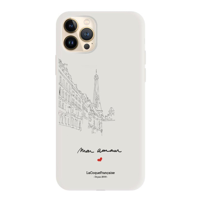 Coque iPhone 13 Pro Max Silicone Liquide Douce beige Amour Parisien La Coque Francaise.