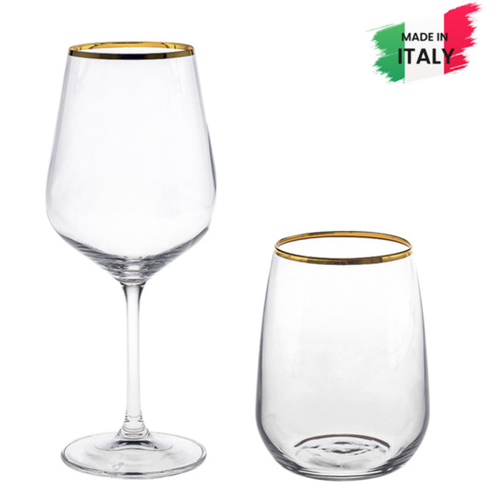 Set 12 pezzi Artemisia con bicchieri da acqua e calici da vino con filo