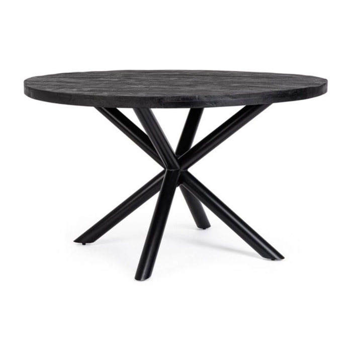 Tavolo HASTINGS rotondo Ø130 in legno di mango nero e base nera acciaio