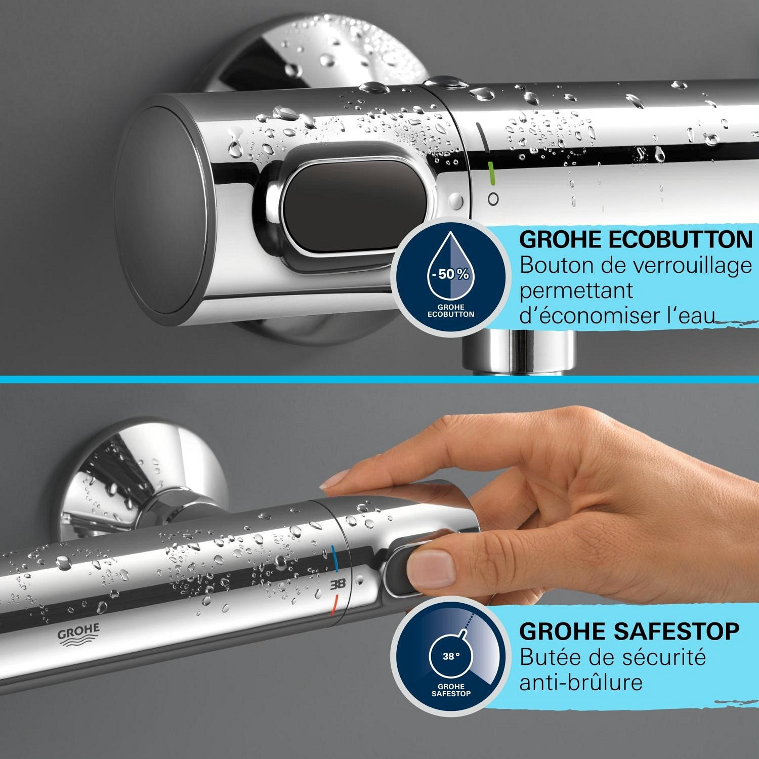 GROHE Precision Flow Mitigeur Thermostatique ensemble de douche avec barre 60cm 34800001