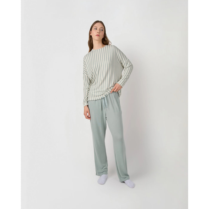 Pigiama lungo secret a righe bora acquamarina