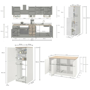 Cucina completa Danderso, Set da cucina modulabile, Cucina componibile con più elementi, 100% Made in Italy, Antracite e Rovere