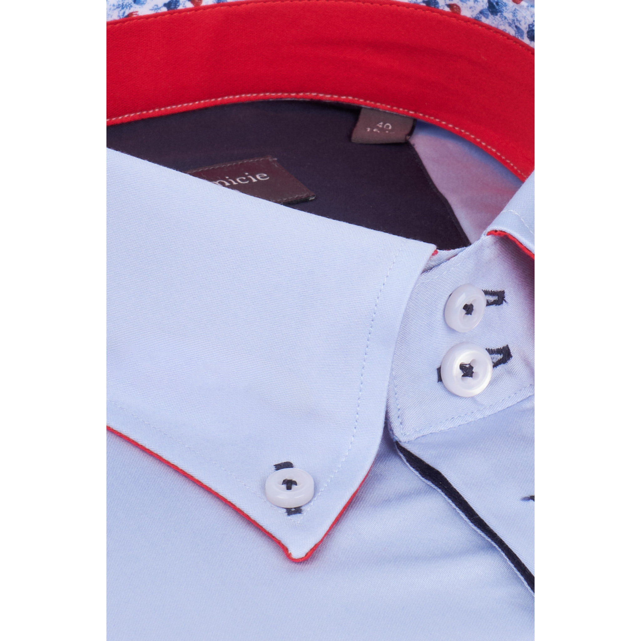 Camicia Uomo 2 Bottoni Button Down Slim Satin Unito Celeste