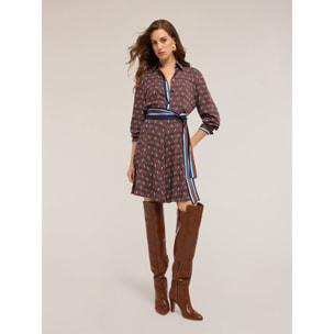 Motivi - Vestido camisero de raso con estampado geométrico - Burgundy